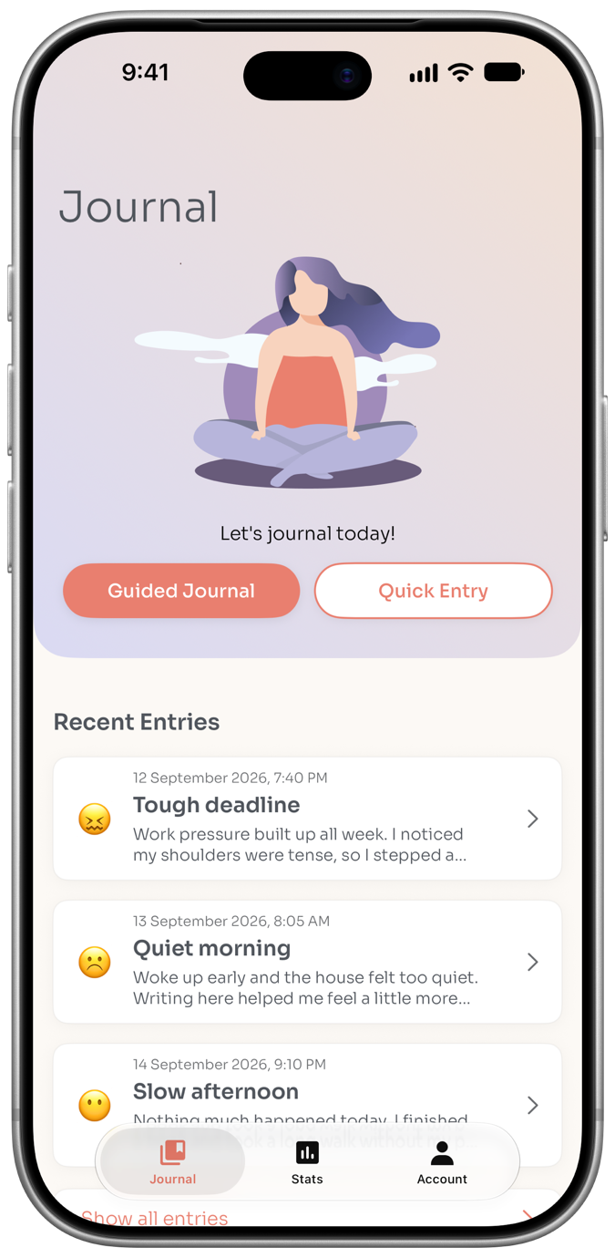 Lugna daily mood check-in journal screen on iPhone